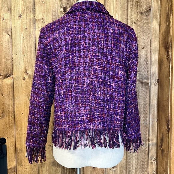NWT Chicos 1 Medium Purple Fringe Blazer jacket Metallic Tweed Office Corpcore - Picture 9 of 13